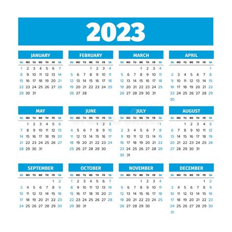 Calendário 2023 Com Início Na Segunda Feira Ilustração Do Vetor