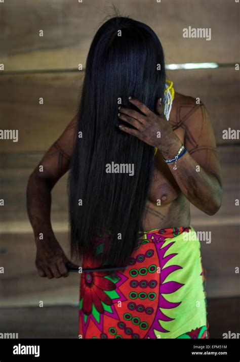 panama darien province bajo chiquito woman of the native indian embera tribe combing hair