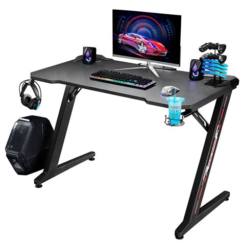 Walnew 43 Inches Z Shaped Frame Gaming Desk Adjustable Feet Carbon