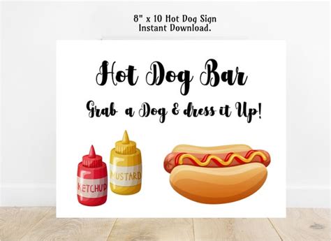 Printable Hot Dog Bar Sign Printable Table Sign Hot Dog Sign Etsy Ireland