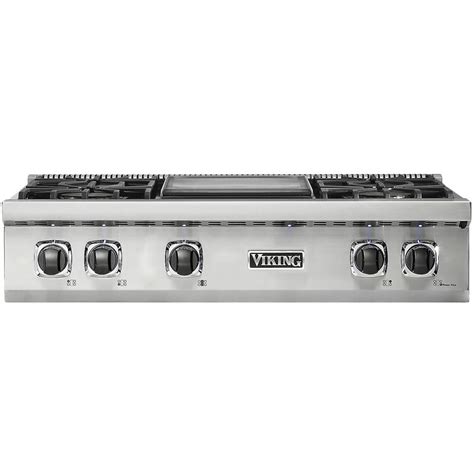 The 36″ viking gas cooktop by viking designer series has a unique continuous grate for a gorgeous arching design not found in other similar cooktops. Viking - Professional 5 Series 35.9" Gas Cooktop ...