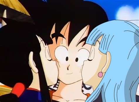 goku x chichi x bulma kissing by qsky on deviantart