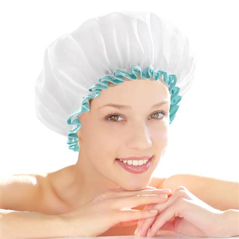 mikimini white shower cap for long hair 1 pack 12 inch large size waterproof