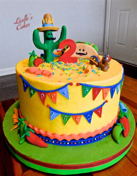 Taco Twosday Fiesta Cake Smooth Buttercream With Fondant Decorations Love The Bright Mexican