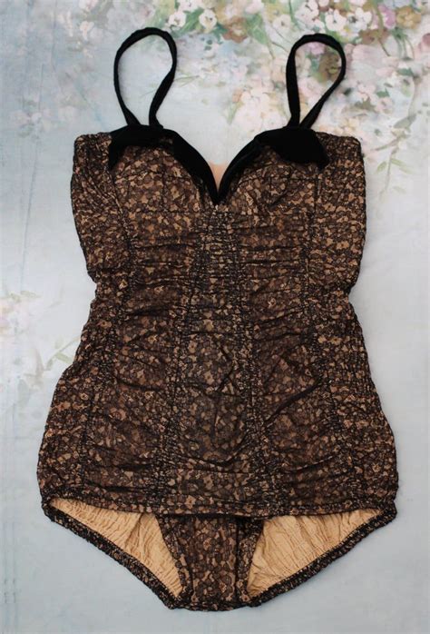 Vintage S S Black Nude Illusion Lace Catalina Swimsuit Etsy Bust Form Lace Swimsuit