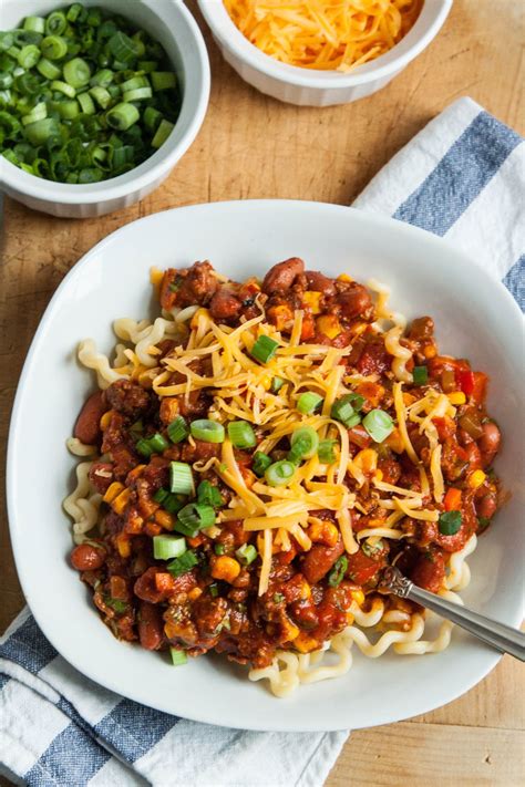 Make it ahead of time and serve with tortillas. Recipe: Chili with Pasta and Cheddar | Kitchn