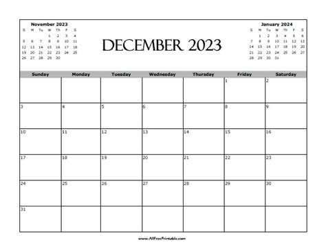 December 2023 Calendar Free Printable