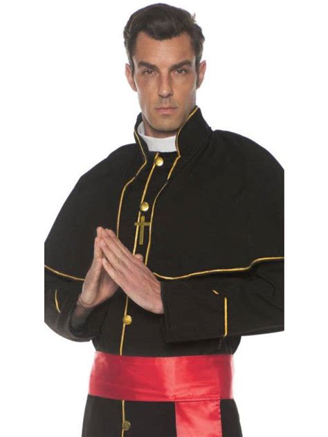 Black Catholic Priest Robe Outfit Plus Size Mens Cardinal Costume