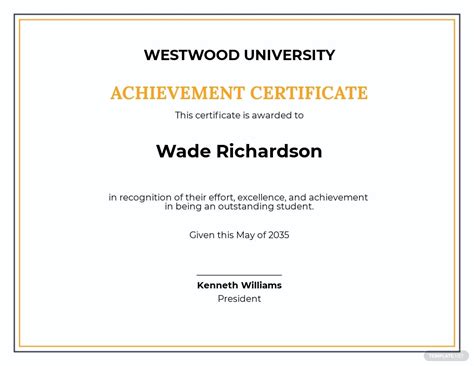 Academic Achievement Certificate Template Free  Word