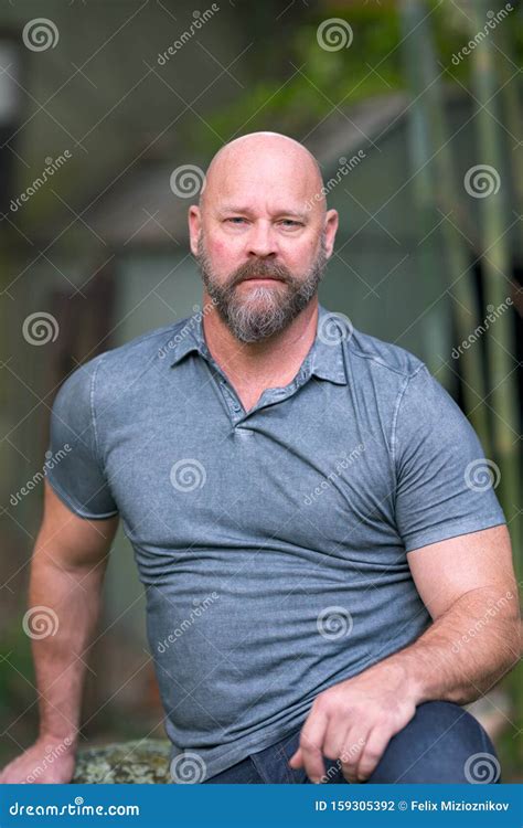 Handsome Mature Man With Bald Head And Full Beard Stock Photo Image Of Handsome Natural