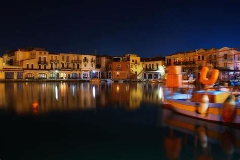Rethymnon Old Town Harbor At Night Crete Old Town Rethymno