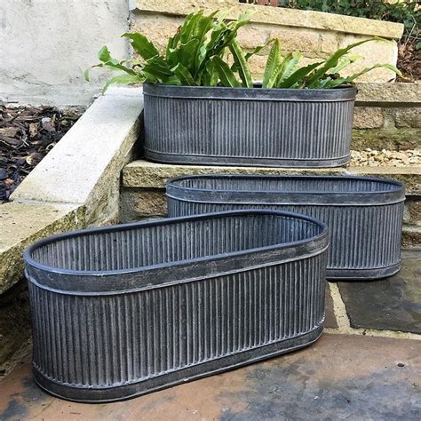 Rustic Galvanised Fluted Trough Set Of 3 Tubs Trough Victorian Front