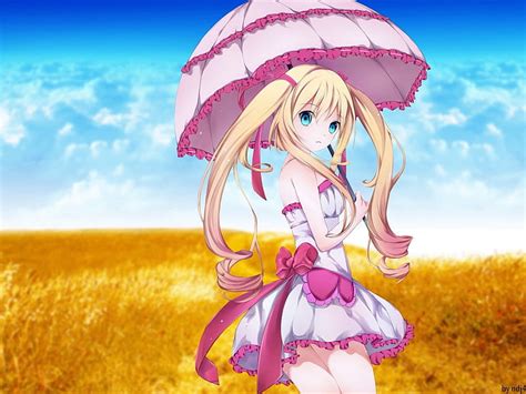 Hd Wallpaper Female Anime Character With Yellow Hair In Pink Dress