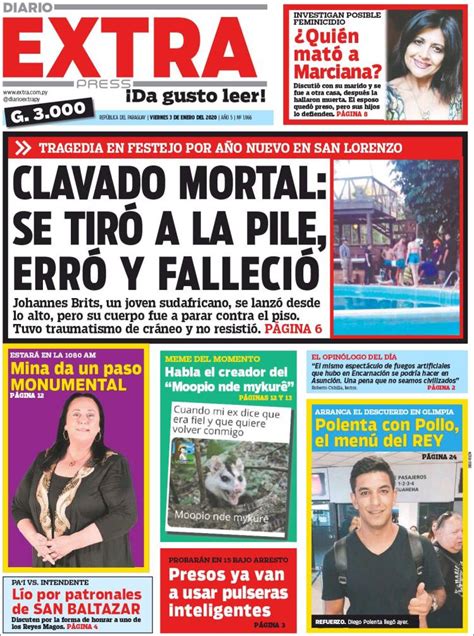 Newspaper Diario Extra Paraguay Newspapers In Paraguay Fridays