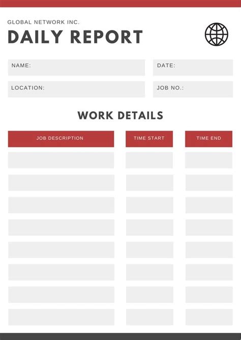 daily job report template master template