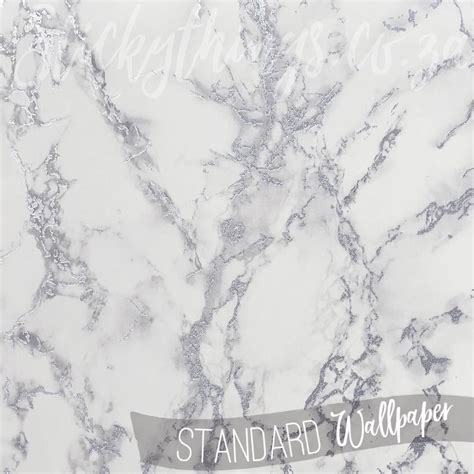 Metallic Silver Accent Marble Wallpaper Carrara Marble Wallpaper