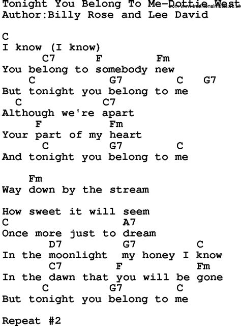 Country Musictonight You Belong To Me Dottie West Lyrics And Chords