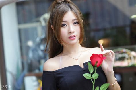 K K Asian Roses Bokeh Brown Haired Glance Hands Rare