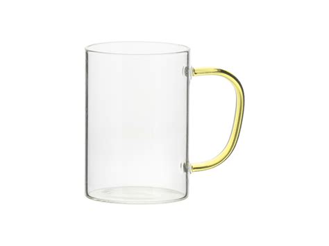 Sublimation 12oz 360ml Glass Mug W Yellow Handle Clear Bestsub Sublimation Blanks