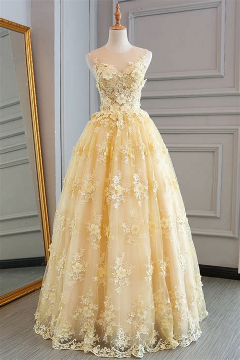 Spring Yellow Lace Customize Long A Line Senior Prom Dress Long Lace
