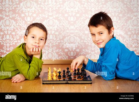 The Young Boys Playing Chess Stock Photo Alamy