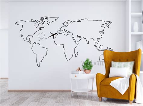 World Map Wall Decal Map Wall Sticker Travel Map Wall Decals Etsy