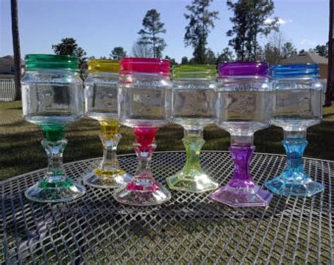 Mason Jar Wine Glass Colored Glass Shimmer Colors One Etsy Mason