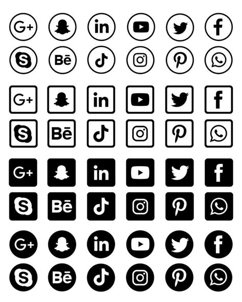 Black And White Social Media Icons Collection 2943073 Vector Art At