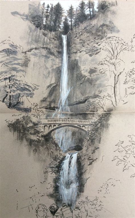 Waterfall Beautiful Scenery Drawing With Pencil