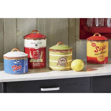 Set Of 4 Retro Canisters Ceramic Canisters French Country Kitchen