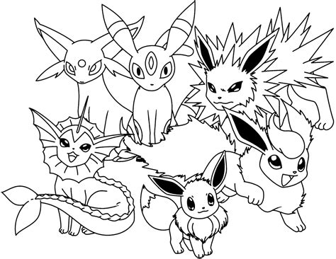 Pokemon Coloring Page Eevee Evolutions Together In Pokemon