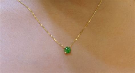 Jade Necklace 14k Gold Jade Necklace Yellow Gold Natural Jade Necklace Solitaire Neckace