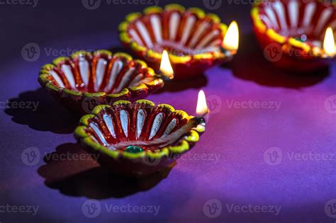 Clay Diya Lamps Lit During Diwali Celebration Greetings Card Design