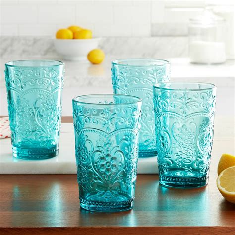 Amelia Glass Tumbler Set Kitchen Drinkware Drinking Glasses Teal 4 Piece 15 22oz Ebay