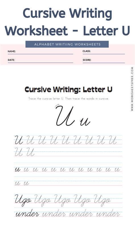 Cursive Writing Worksheet Letter U Alphabet Worksheets Worksheets Free