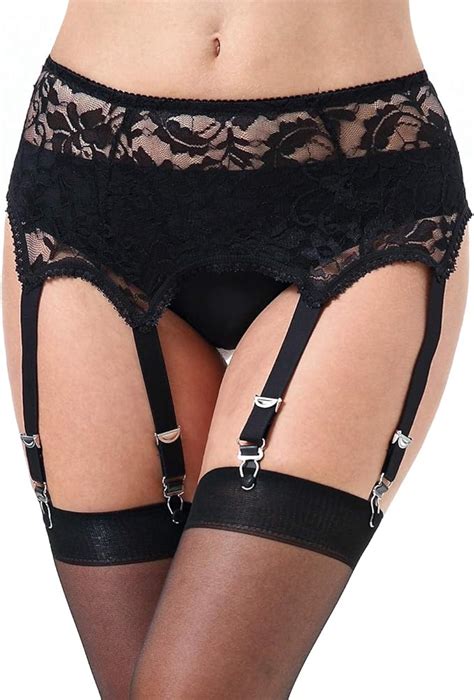 mesh garter belt sexy lace suspender belt with six straps metal clip for women s stockings