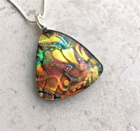 Dichroic Glass Jewelry Copper And Gold Fused Dichroic Glass Pendant Trilliant Pendant With