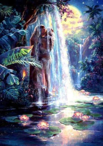 Love Under The Waterfall Waterfall Art Waterfall Romance Painting