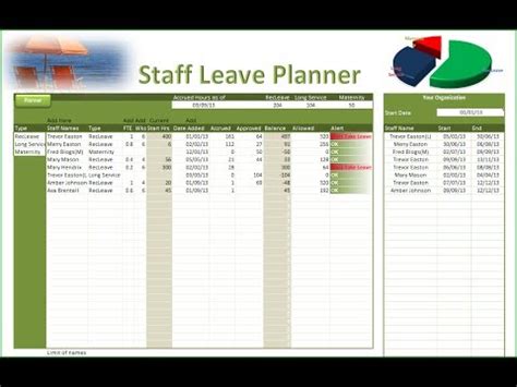 excel leave planner staff leave planner youtube