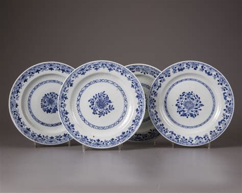 Four Chinese Blue And White Floral Plates