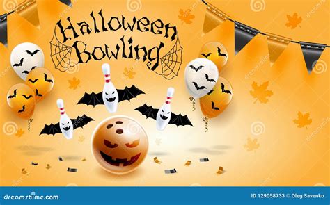 Halloween Bowling Flyer Template A6 Format Size Vector Clip Art