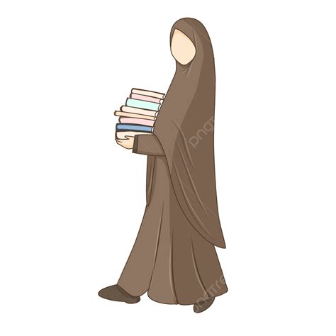 Muslimah Membawa Banyak Buku Buku Muslimah Bacaan Png Transparan