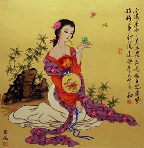 Large Antique Style Chinese Woman Painting Beautiful Asian Women