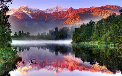 Scarica Sfondi Il Lago Montagna Mattina Isola Del Sud Nuova Zelanda