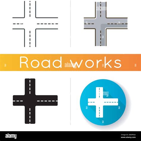 Crossroad Icon Intersection Of Roads Crossing Pavement Ways Junction
