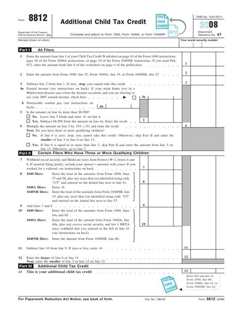 Irs Printable Tax Form 8812 With Instructions Printable Forms Free Online