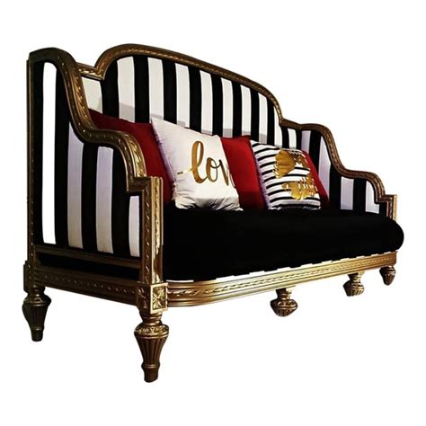 Antique Black And White Striped Sofa Chairish