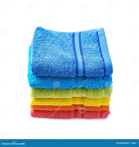 Pile Of Rainbow Colored Towels Isolated Stock Image Image Of Cotton