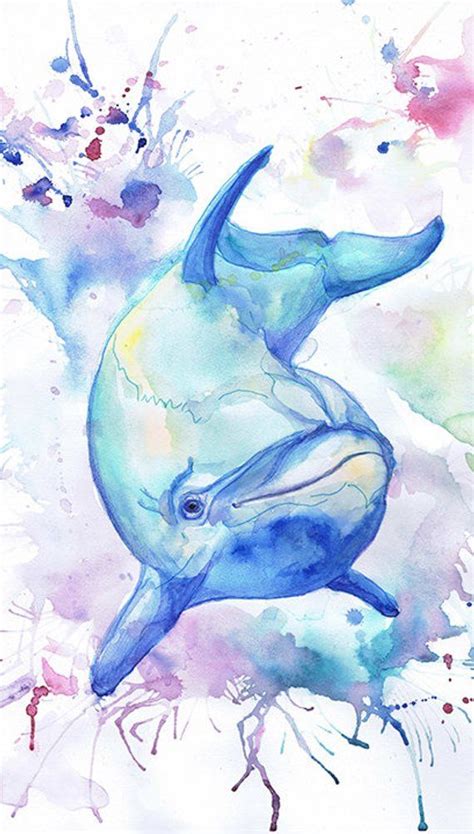 Dolphin Art Watercolor Painting Ocean Animal Prints Sea Wall Underwater