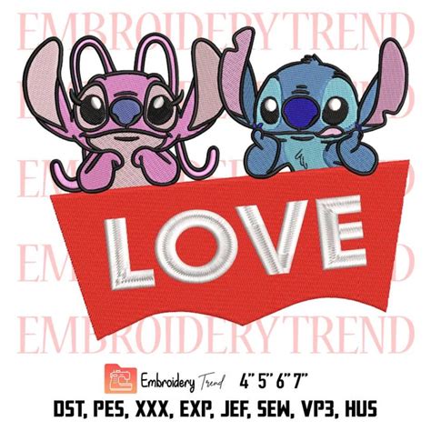 Cute Stitch And Angel In Love Embroidery Lilo And Angel Embroidery